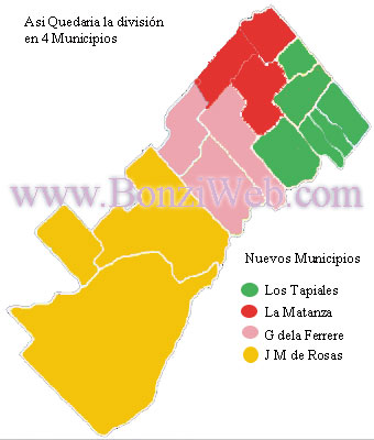 Hipotesis de nuevos Municipios de la divisin de La Matanza  -  BonziWeb  - Aldo Bonzi